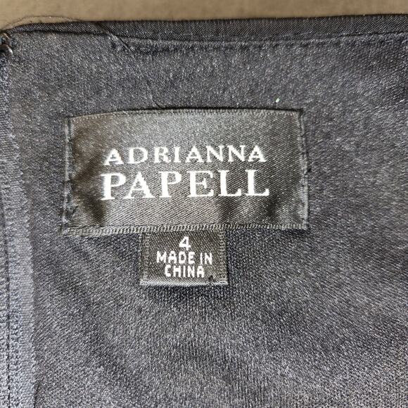 ADRIANNA PAPELL Sleeveless Evening Cocktail Dress Womens 4 Black Floral Applique - Picture 6 of 12